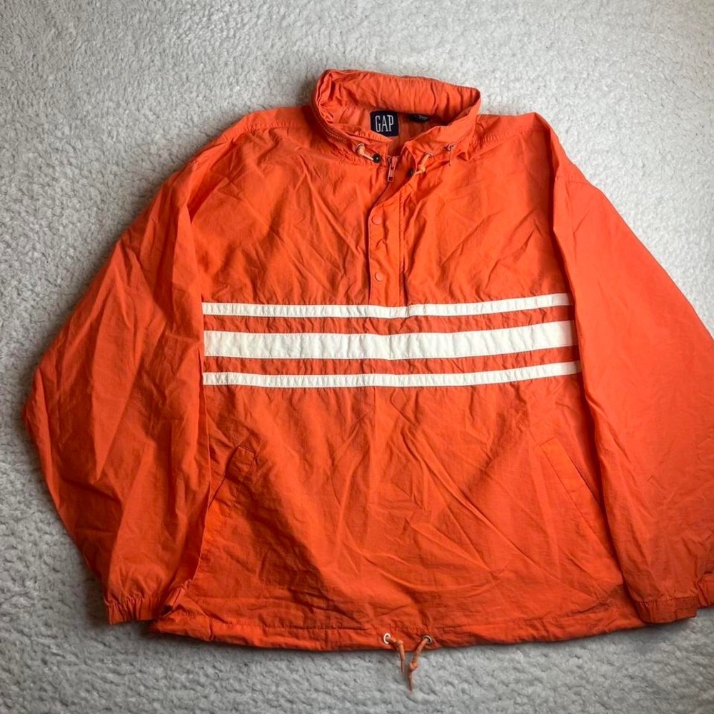 Vintage‎ gap men's orange white quarter zip anorak jacket windbreaker 90s L